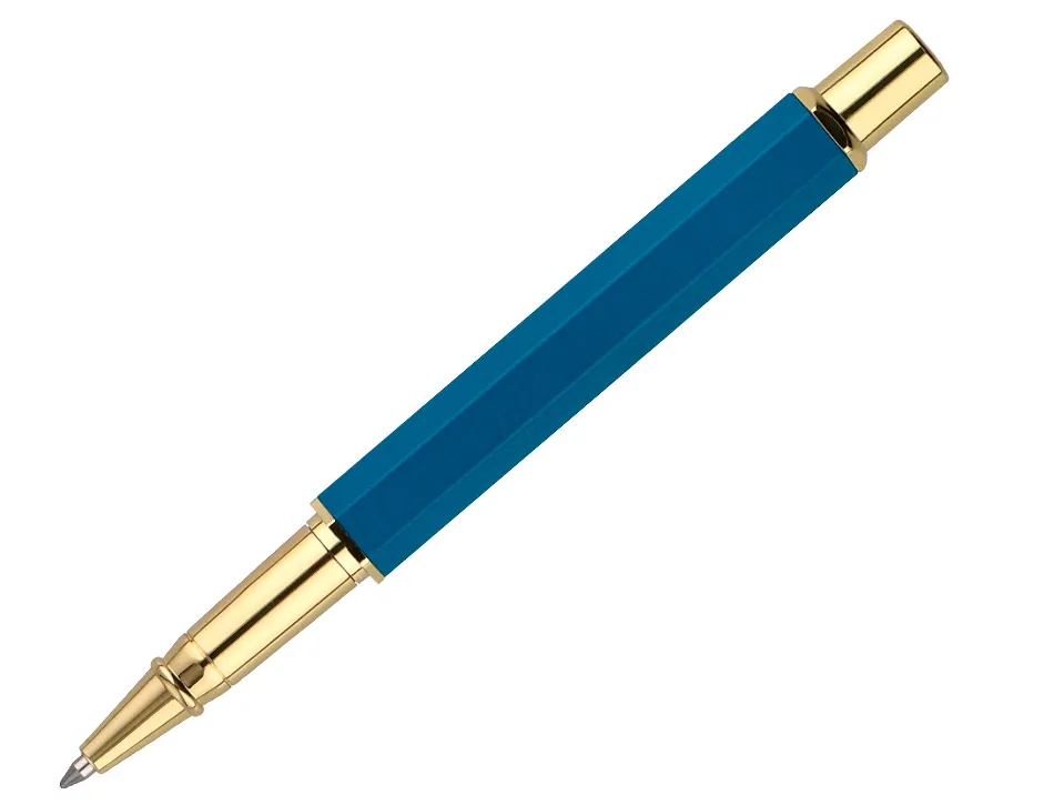 Stylo-bille belius macaron bliss hexagonal aluminium details et attributs or encre bleue col. bleu/rose coffret cadeau