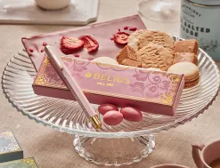Stylo-bille belius macaron bliss hexagonal aluminium details et attributs or encre bleue coloris rose coffret cadeau