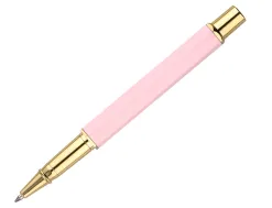 Stylo-bille belius macaron bliss hexagonal aluminium details et attributs or encre bleue coloris rose coffret cadeau