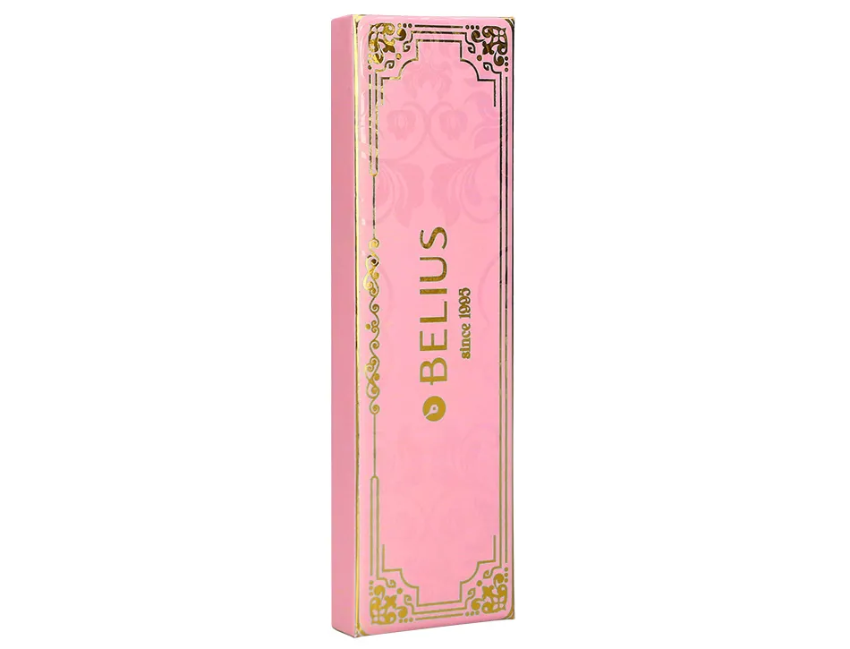 Stylo-bille belius macaron bliss hexagonal aluminium details et attributs or encre bleue coloris rose coffret cadeau