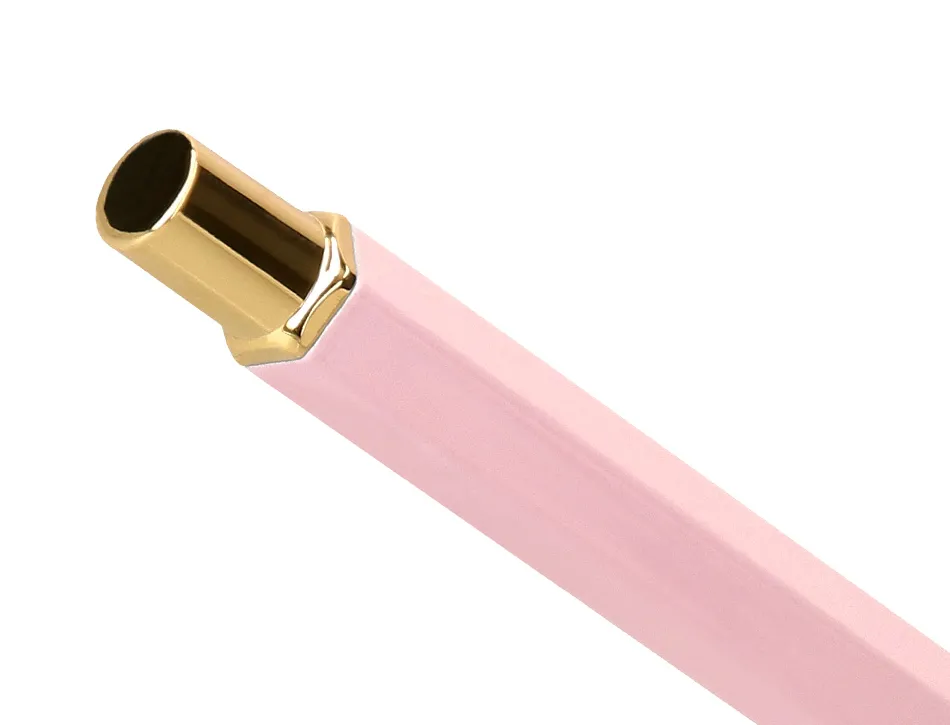 Stylo-bille belius macaron bliss hexagonal aluminium details et attributs or encre bleue coloris rose coffret cadeau