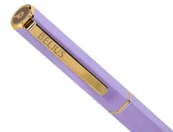 Stylo-bille belius macaron bliss hexagonal aluminium details et attributs or encre bleue coloris mauve coffret cadeau