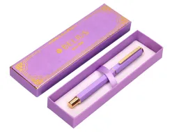 Stylo-bille belius macaron bliss hexagonal aluminium details et attributs or encre bleue coloris mauve coffret cadeau