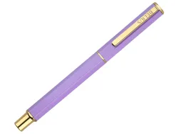 Stylo-bille belius macaron bliss hexagonal aluminium details et attributs or encre bleue coloris mauve coffret cadeau