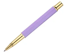 Stylo-bille belius macaron bliss hexagonal aluminium details et attributs or encre bleue coloris mauve coffret cadeau