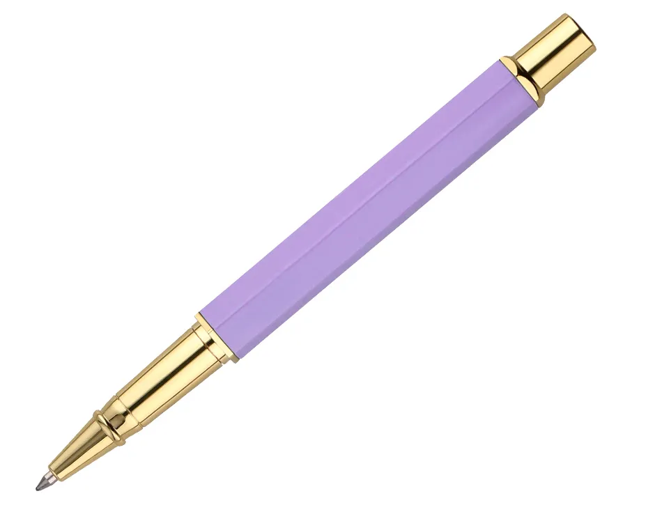 Stylo-bille belius macaron bliss hexagonal aluminium details et attributs or encre bleue coloris mauve coffret cadeau