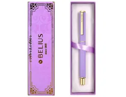 Stylo-bille belius macaron bliss hexagonal aluminium details et attributs or encre bleue coloris mauve coffret cadeau