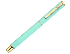 Stylo-bille belius macaron bliss hexagonal aluminium details et attributs or encre bleue coloris vert coffret cadeau