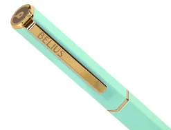 Stylo-bille belius macaron bliss hexagonal aluminium details et attributs or encre bleue coloris vert coffret cadeau