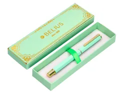Stylo-bille belius macaron bliss hexagonal aluminium details et attributs or encre bleue coloris vert coffret cadeau