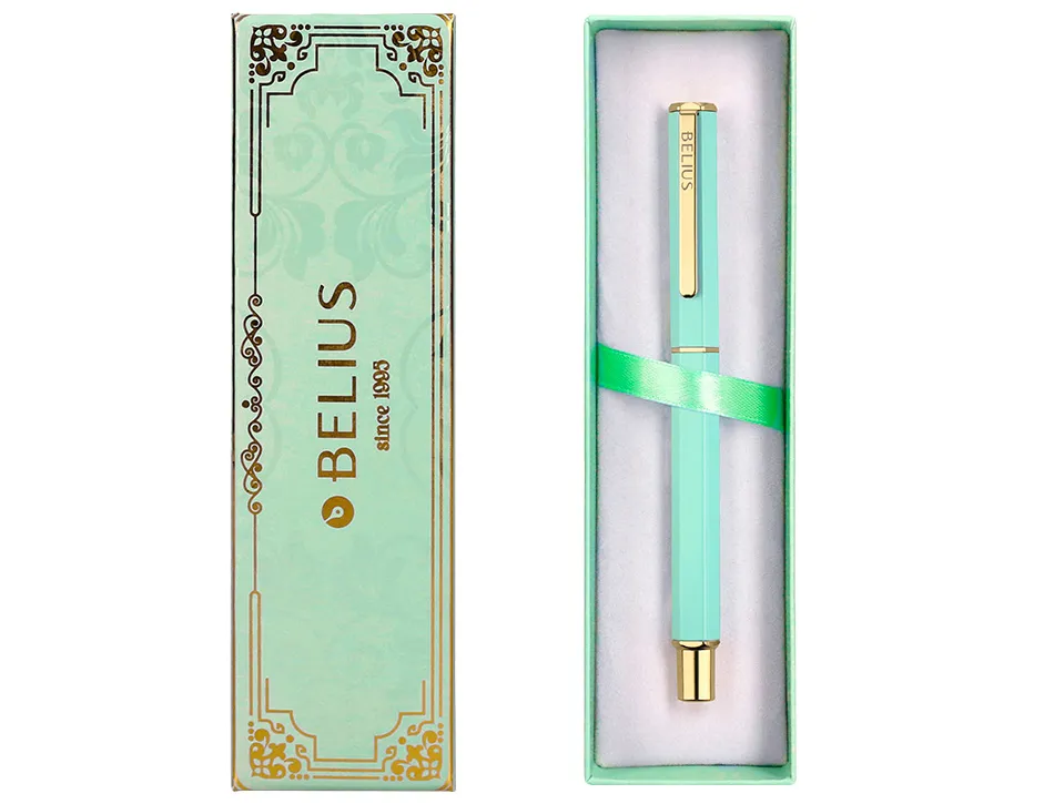 Stylo-bille belius macaron bliss hexagonal aluminium details et attributs or encre bleue coloris vert coffret cadeau