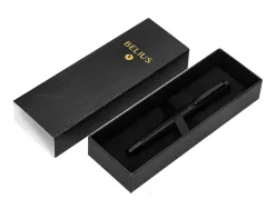 Stylo-bille belius neptuno corps aluminium texture wavy encre bleue coloris noir boite design