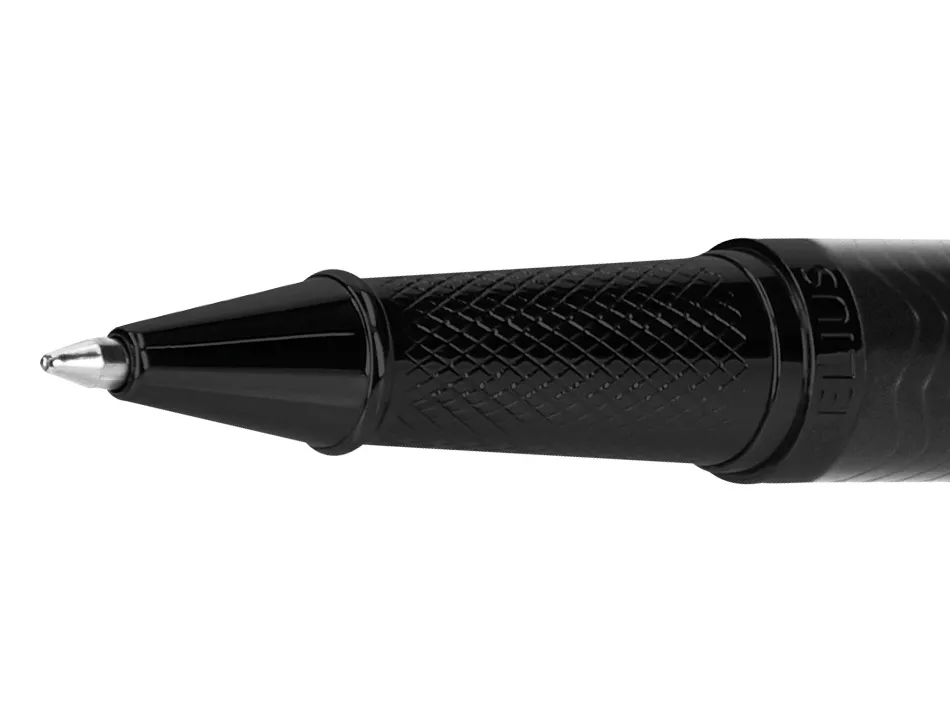 Stylo-bille belius neptuno corps aluminium texture wavy encre bleue coloris noir boite design