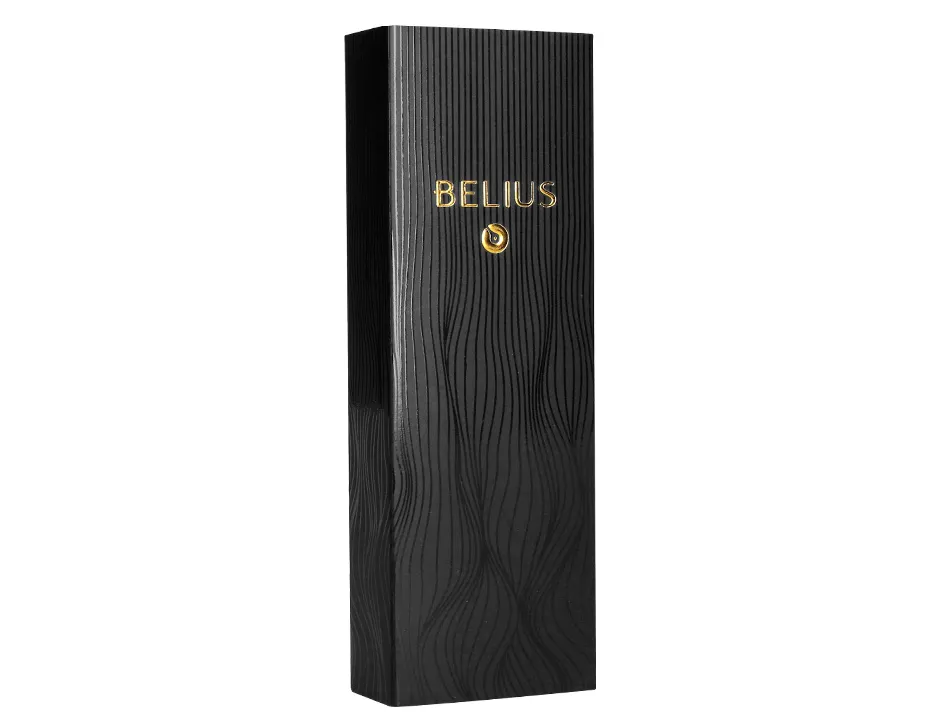 Stylo-bille belius neptuno corps aluminium texture wavy encre bleue coloris noir boite design