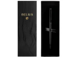 Stylo-bille belius neptuno corps aluminium texture wavy encre bleue coloris noir boite design