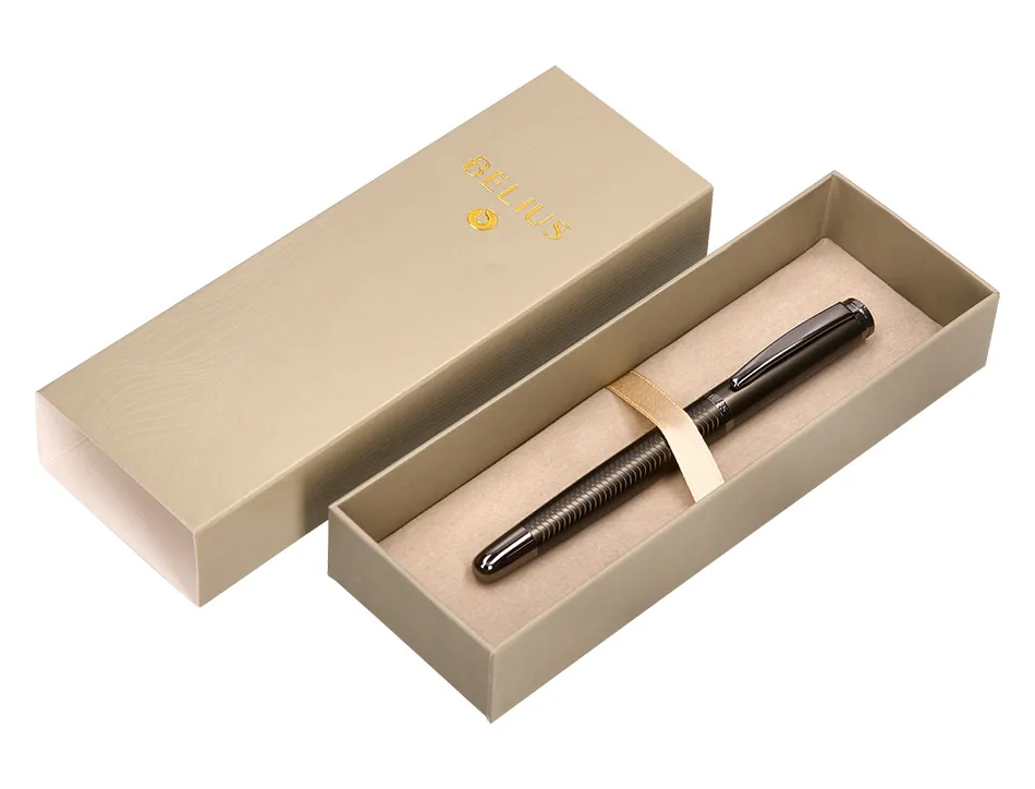 Stylo-bille belius neptuno aluminium texture ondulee attributs gun encre bleue coloris kaki dans coffret cadeau