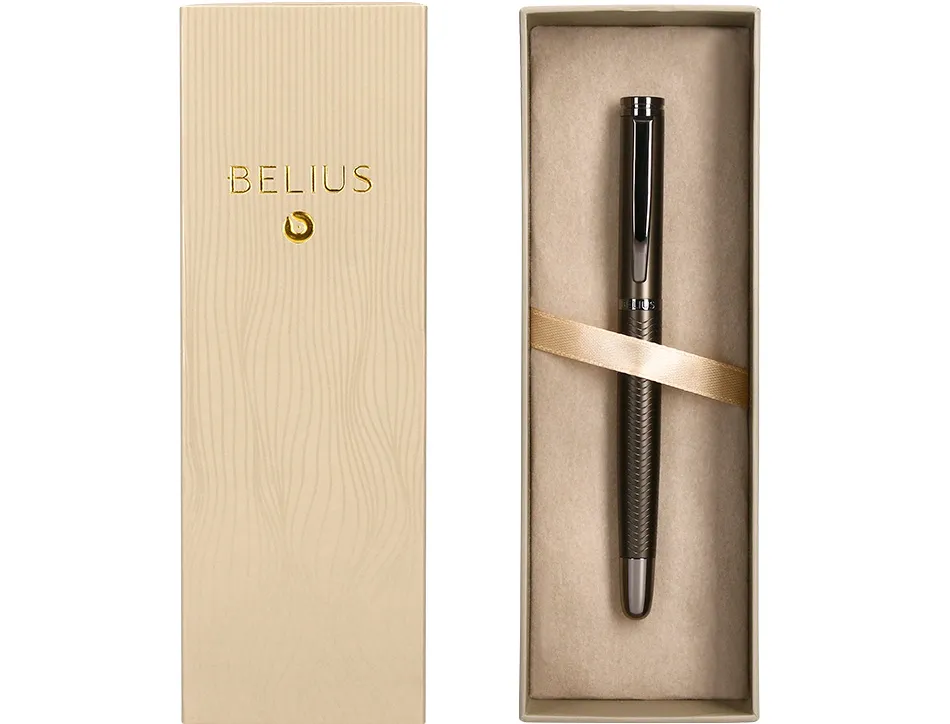 Stylo-bille belius neptuno aluminium texture ondulee attributs gun encre bleue coloris kaki dans coffret cadeau
