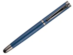 Stylo-bille belius neptuno aluminium texture ondulee attributs gun encre bleue coloris bleu marine dans coffret cadeau