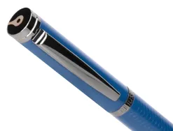 Stylo-bille belius neptuno aluminium texture ondulee attributs gun encre bleue coloris bleu marine dans coffret cadeau