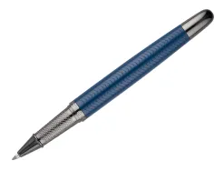 Stylo-bille belius neptuno aluminium texture ondulee attributs gun encre bleue coloris bleu marine dans coffret cadeau