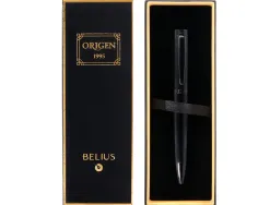 Stylo-bille belius origen aluminium brosse encre bleue coloris noir dans coffret cadeau