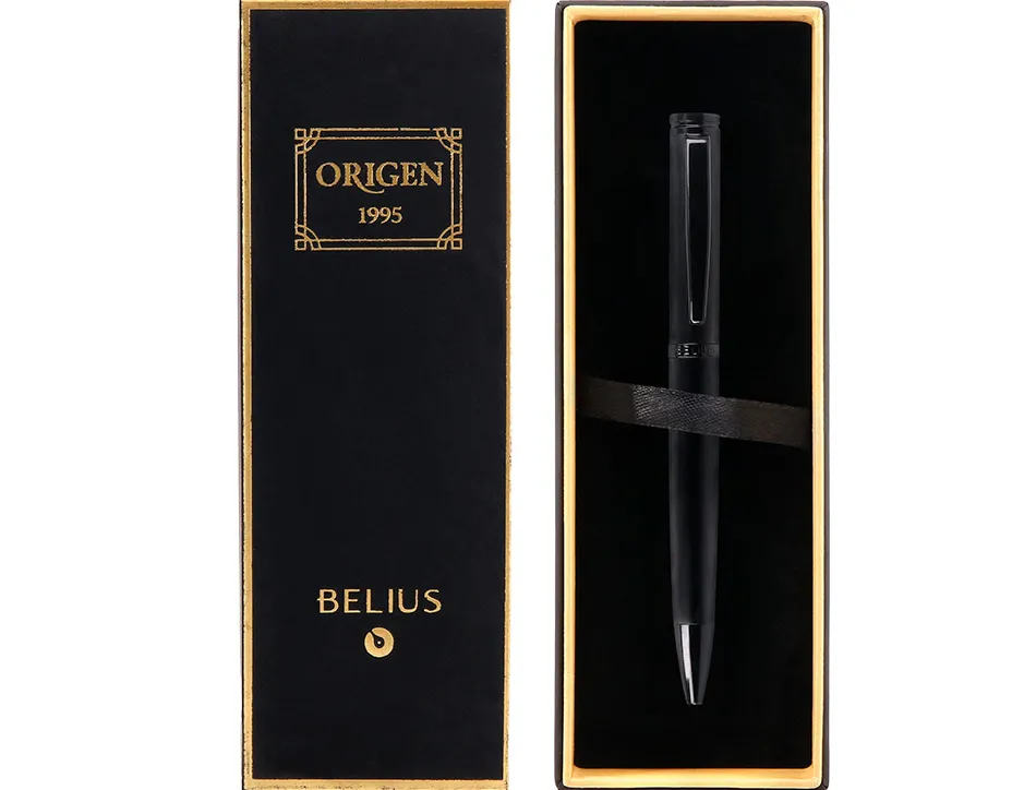 Stylo-bille belius origen aluminium brosse encre bleue coloris noir dans coffret cadeau