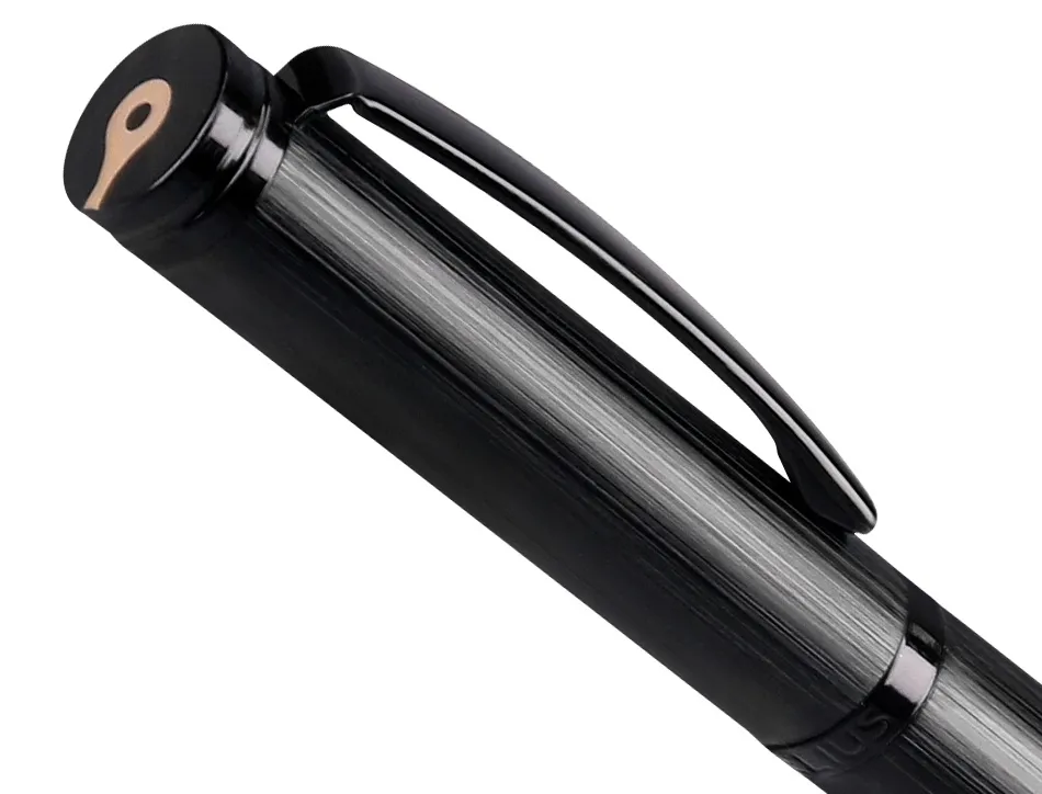 Stylo-bille belius origen aluminium brosse encre bleue coloris noir dans coffret cadeau