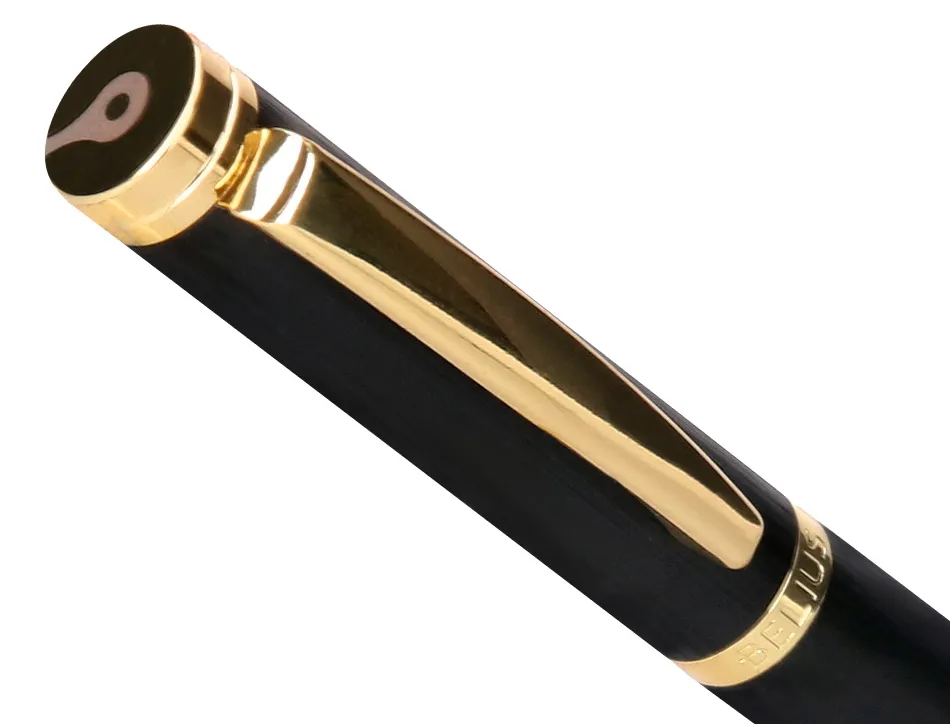 Stylo-bille belius passion aluminium brosse attributs or encre bleue coloris noir dans coffret cadeau