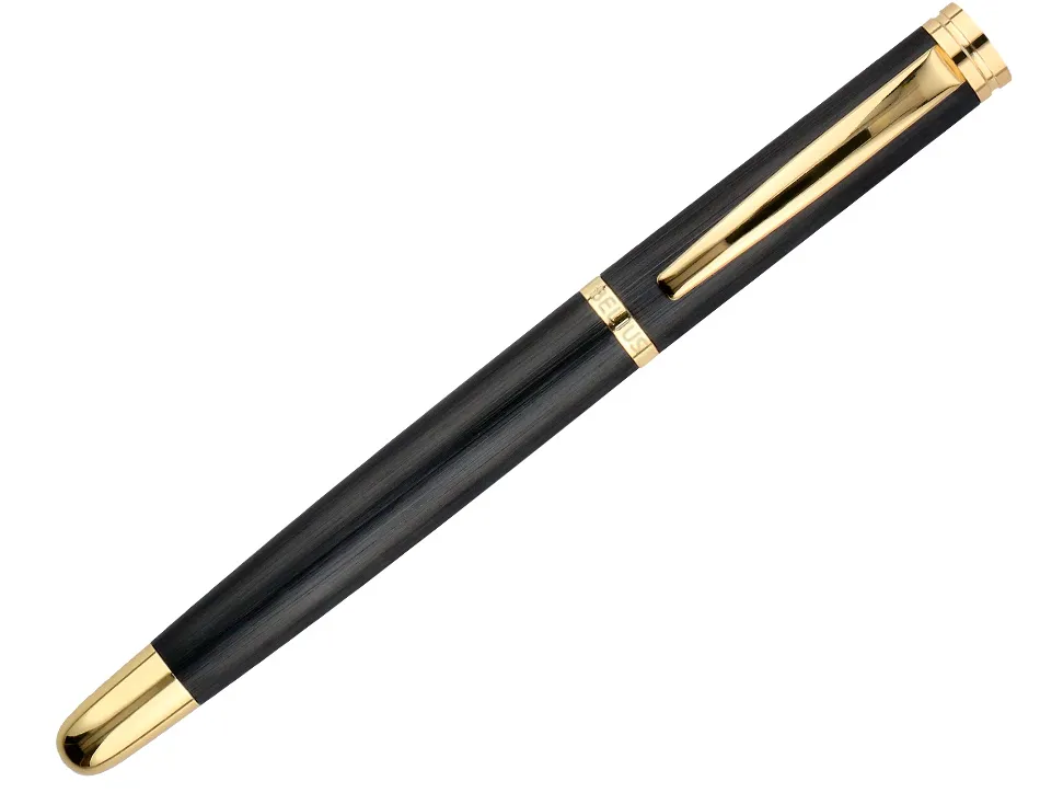 Stylo-bille belius passion aluminium brosse attributs or encre bleue coloris noir dans coffret cadeau
