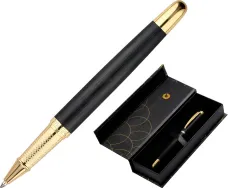 Stylo-bille belius passion aluminium brosse attributs or encre bleue coloris noir dans coffret cadeau