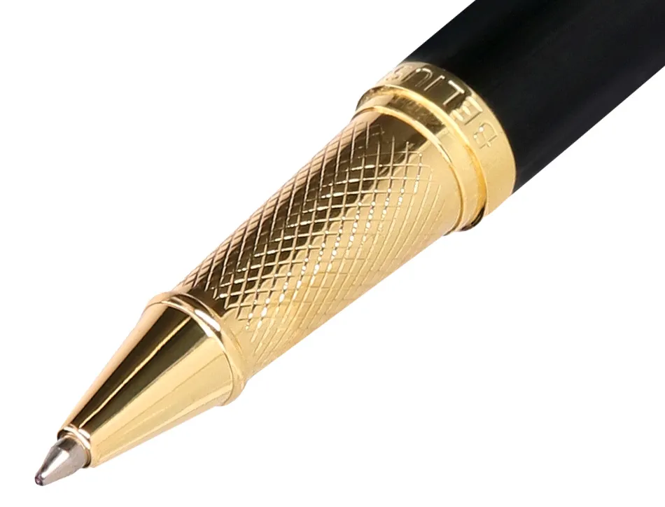 Stylo-bille belius passion aluminium brosse attributs or encre bleue coloris noir dans coffret cadeau