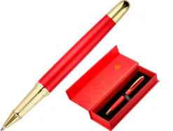 Stylo-bille belius passion aluminium brosse attributs or encre bleue coloris rouge dans coffret cadeau