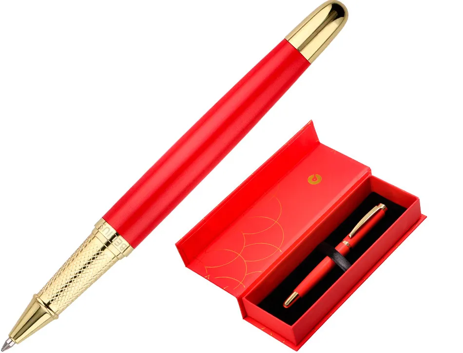 Stylo-bille belius passion aluminium brosse attributs or encre bleue coloris rouge dans coffret cadeau