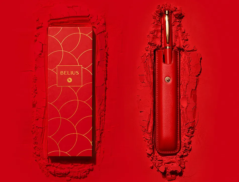 Stylo-bille belius passion aluminium brosse attributs or encre bleue coloris rouge dans coffret cadeau