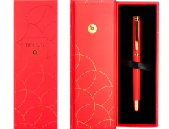 Stylo-bille belius passion aluminium brosse attributs or encre bleue coloris rouge dans coffret cadeau