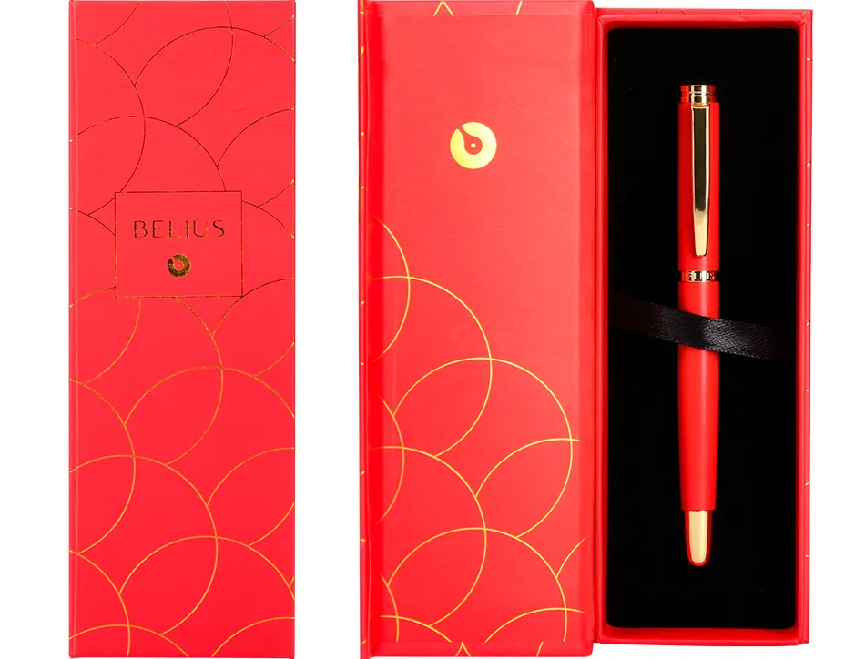 Stylo-bille belius passion aluminium brosse attributs or encre bleue coloris rouge dans coffret cadeau