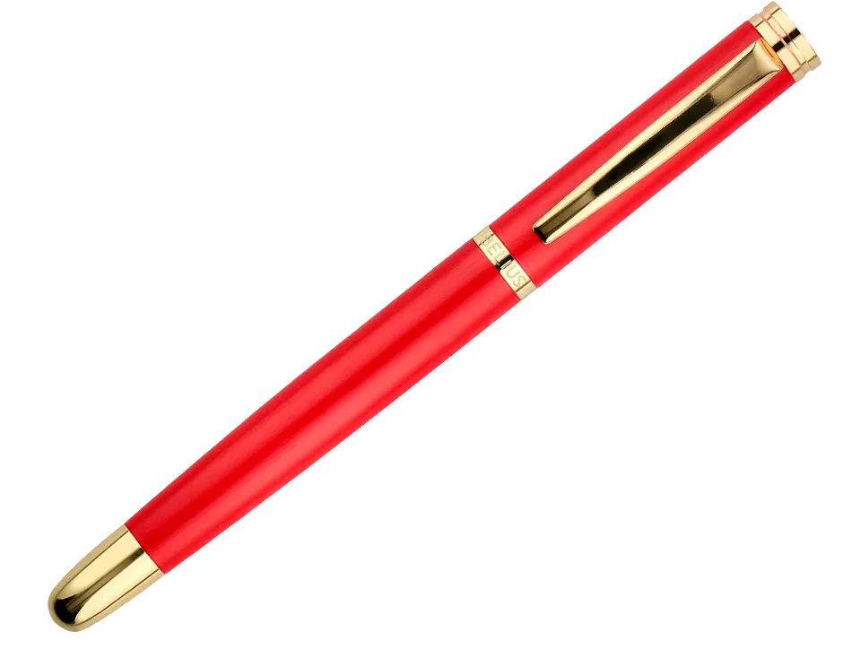 Stylo-bille belius passion aluminium brosse attributs or encre bleue coloris rouge dans coffret cadeau