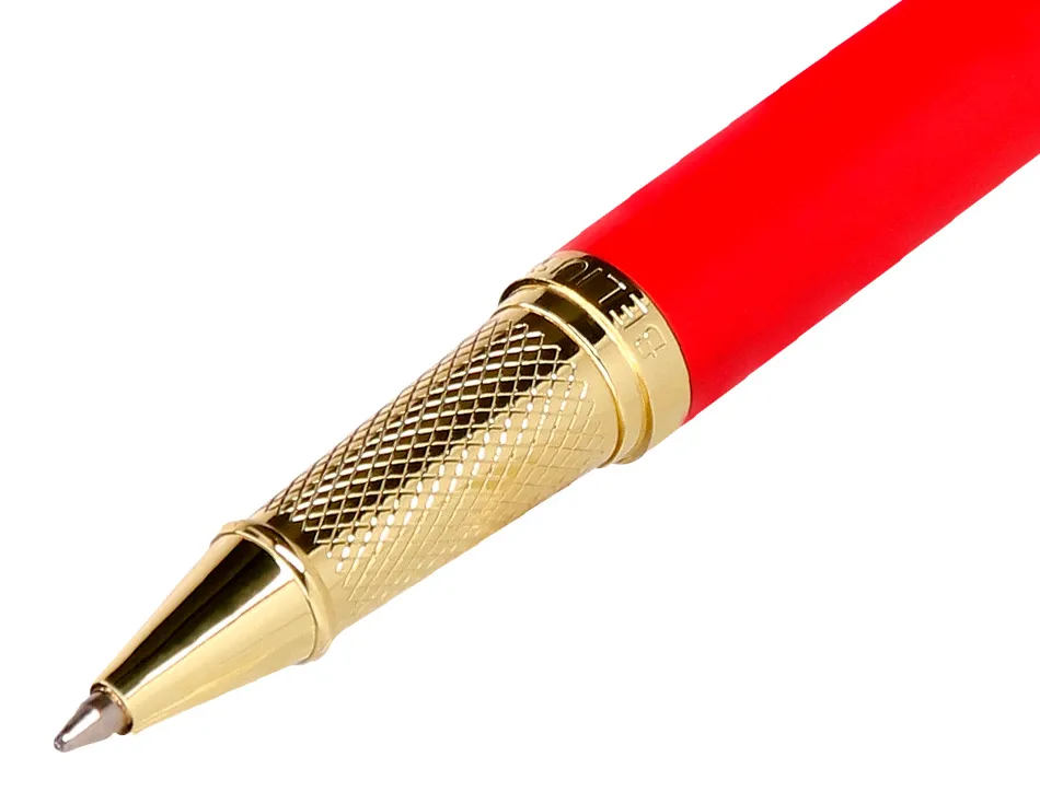 Stylo-bille belius passion aluminium brosse attributs or encre bleue coloris rouge dans coffret cadeau