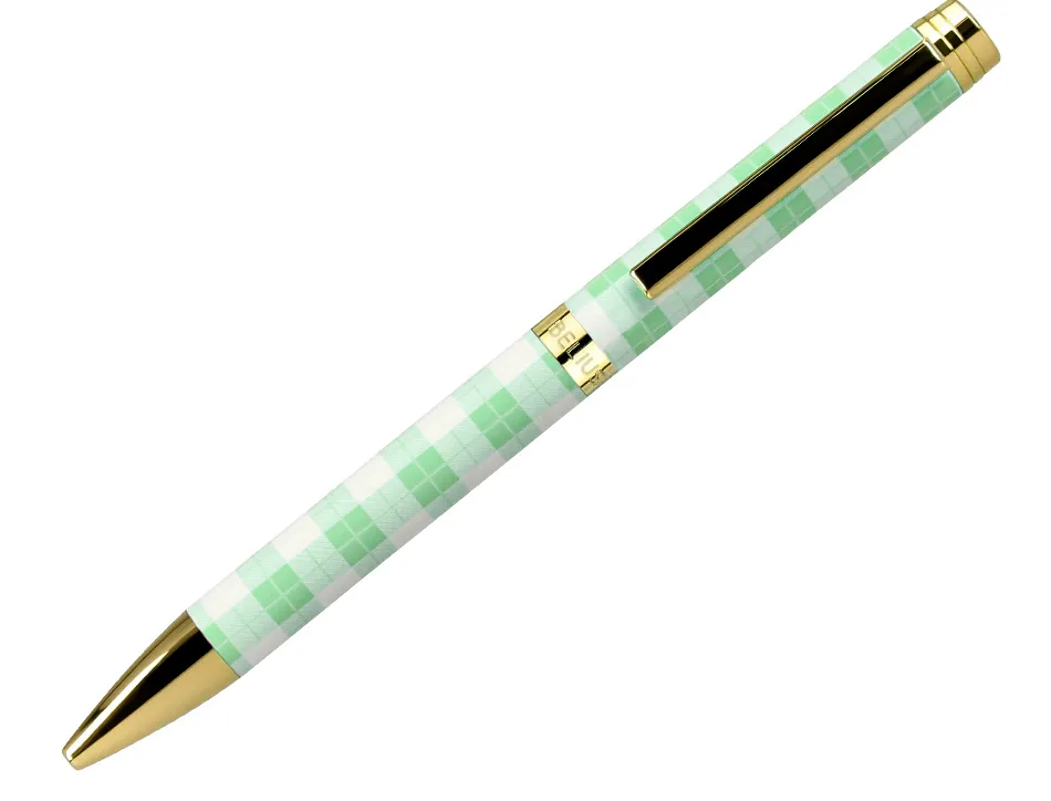 Stylo-bille belius picnic aluminium encre bleue coloris vert dore boite design