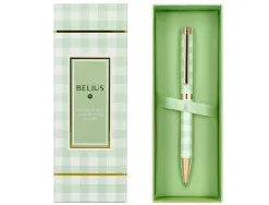 Stylo-bille belius picnic aluminium encre bleue coloris vert dore boite design