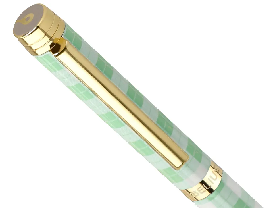 Stylo-bille belius picnic aluminium encre bleue coloris vert dore boite design