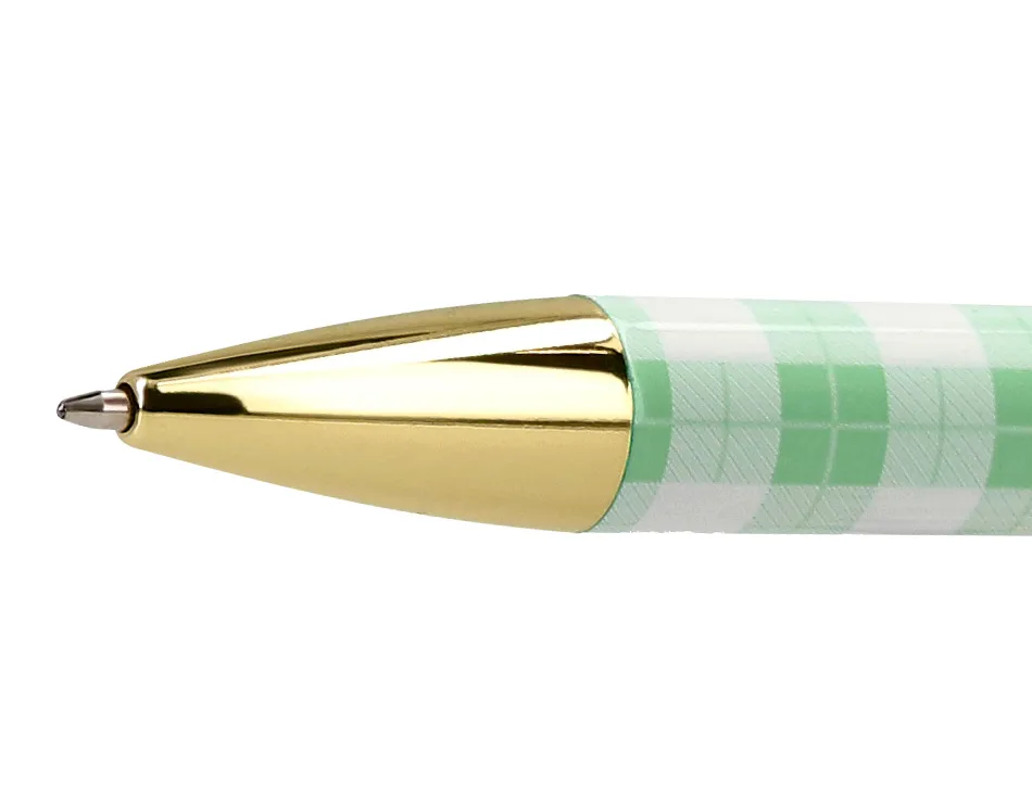 Stylo-bille belius picnic aluminium encre bleue coloris vert dore boite design