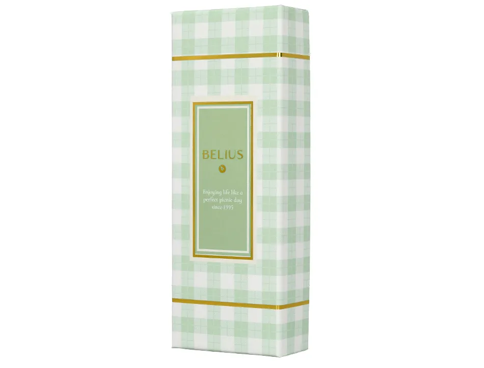 Stylo-bille belius picnic aluminium encre bleue coloris vert dore boite design