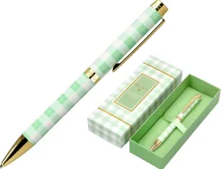 Stylo-bille belius picnic aluminium encre bleue coloris vert dore boite design