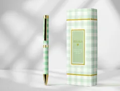 Stylo-bille belius picnic aluminium encre bleue coloris vert dore boite design