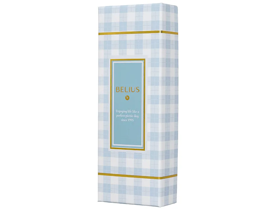 Stylo-bille belius picnic aluminium encre bleue coloris bleu ciel dore boite design