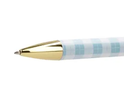 Stylo-bille belius picnic aluminium encre bleue coloris bleu ciel dore boite design
