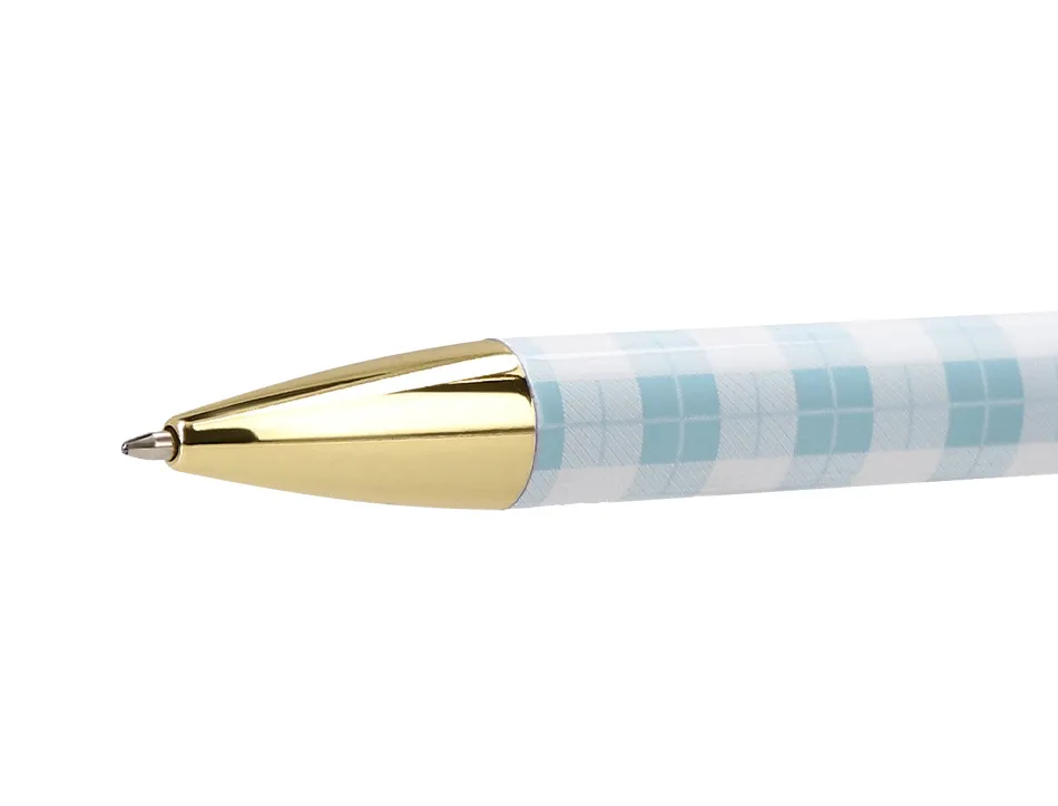 Stylo-bille belius picnic aluminium encre bleue coloris bleu ciel dore boite design