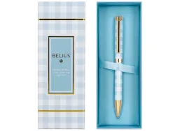 Stylo-bille belius picnic aluminium encre bleue coloris bleu ciel dore boite design