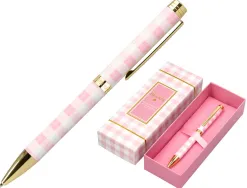 Stylo-bille belius picnic aluminium encre bleue coloris rose dore boite design